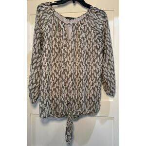 West Kei Keyhole Front Tie Long Sleeve Lined Size Large Blouse